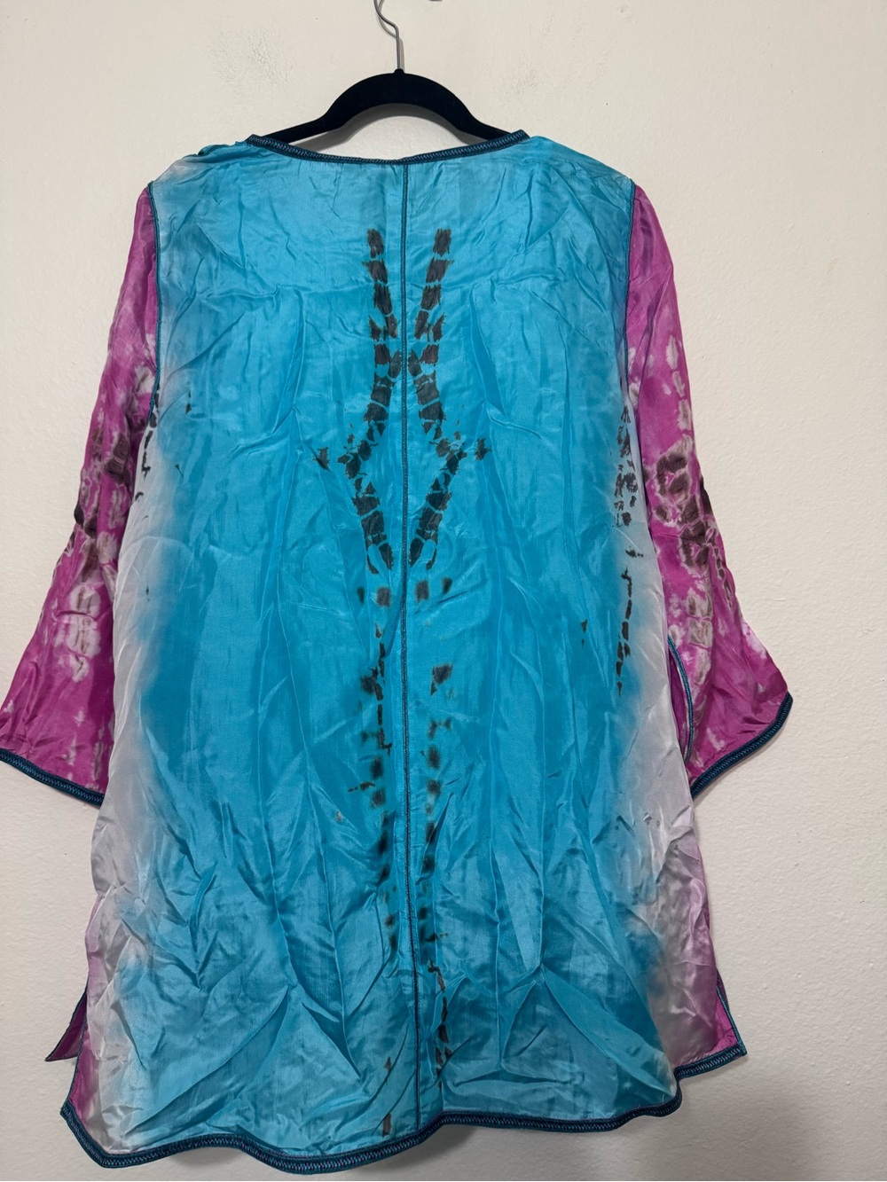 Soft Surroundings Curacao Blue Pink Silk Tie Dye Tunic Top Blouse Size XL NWT - Picture 8 of 14